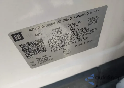 2019 Chevrolet Equinox Premier from USA, damaged, VIN 2GNAXPEX1K6281712